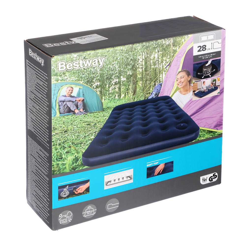 BESTWAY Кровать надувная Double Easy Inflat 191x137x22см, 2 местн., встроенный ножной насос, 67225N