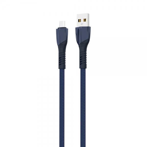 BY Кабель для зарядки Navy microUSB, 1м, Быстрая зарядка 3А, QC, PD 20W, тканевый, синий