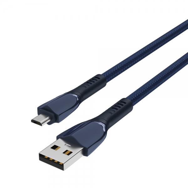 BY Кабель для зарядки Navy microUSB, 1м, Быстрая зарядка 3А, QC, PD 20W, тканевый, синий