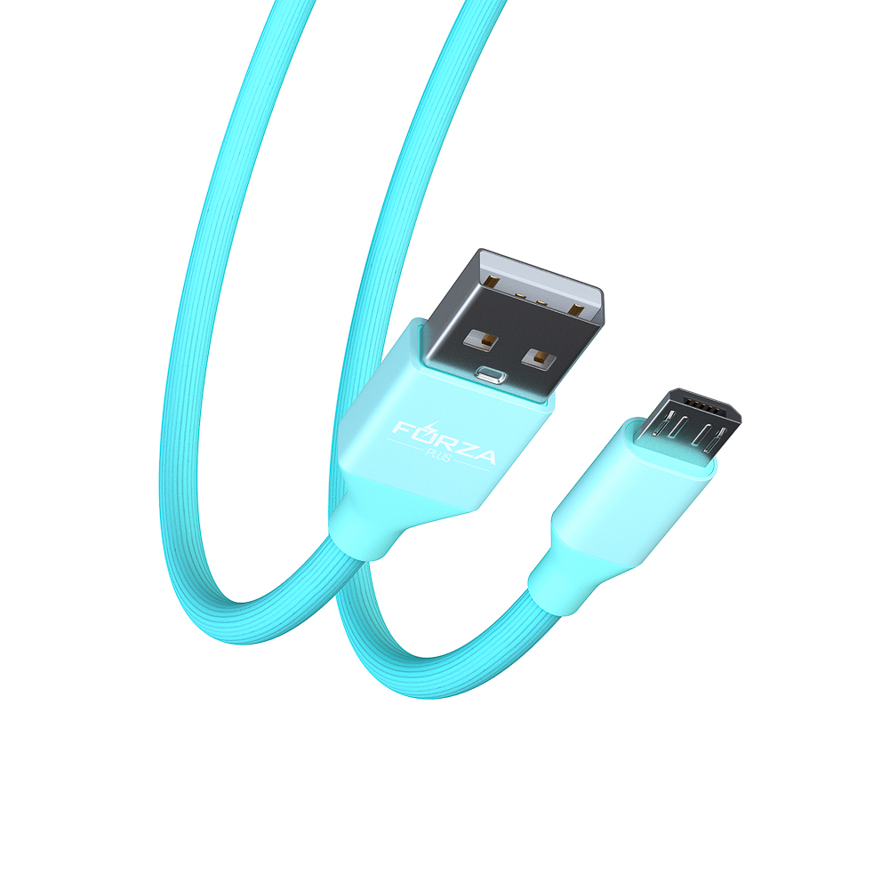 FORZA Кабель для зарядки Лето Micro USB, 1м, 2А, прорезиненный, 4 цвета, пакет