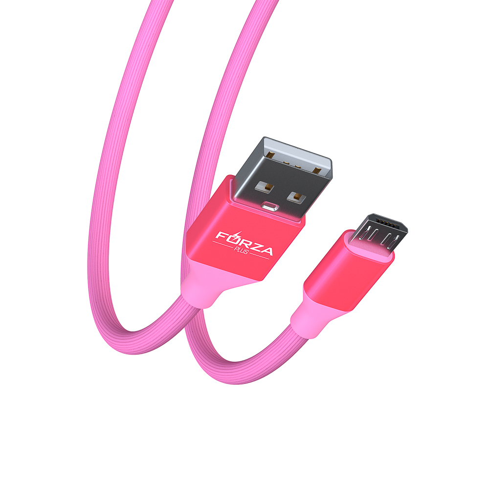 FORZA Кабель для зарядки Лето Micro USB, 1м, 2А, прорезиненный, 4 цвета, пакет