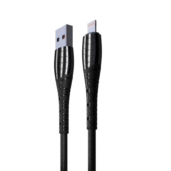 ВСЁГАЗИН Кабель для зарядки Богатырь iP, 1м, Быстрая зарядка 2.4А, 12W, тканевый, черный