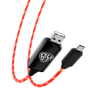 Кабель для зарядки Светящийся Micro USB, 1м, 2.4А, Быстрая зарядка, LED подсветка оранжевая