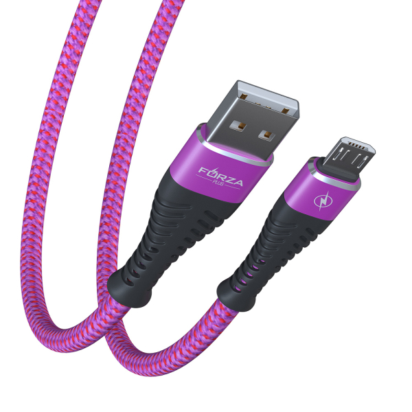 FORZA Кабель для зарядки Венеция Micro USB, 1м, 2А, тканевая оплётка, 3 цвета, пакет