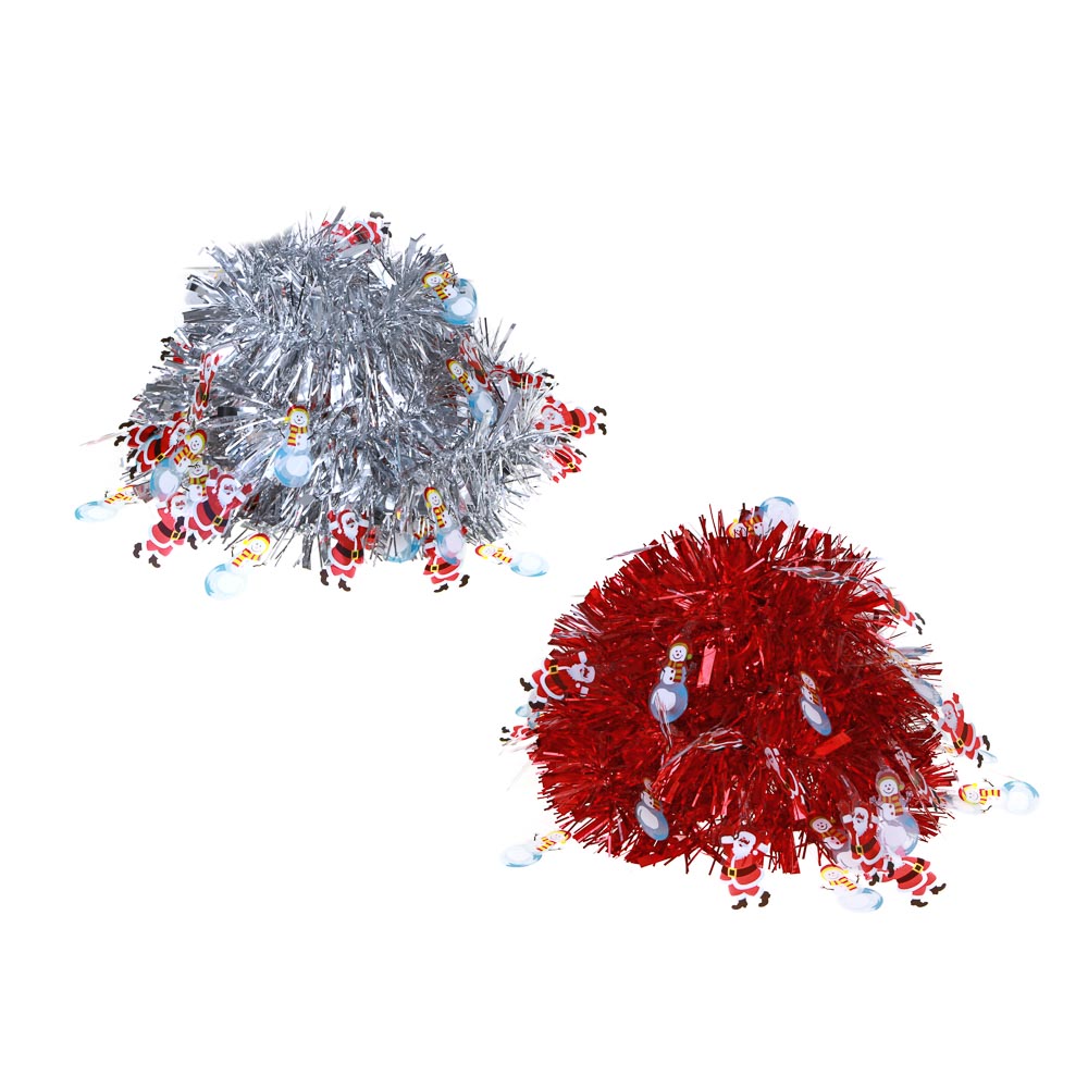 СНОУ БУМ Мишура с декоративными элементами, снеговики и деды морозы, ПВХ, 8х200 см, 2 цвета