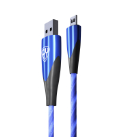 Кабель для зарядки Светящийся Micro USB, GLITTER LIGHT, 1м, 3А, Быстрая зарядка, подсветка синяя