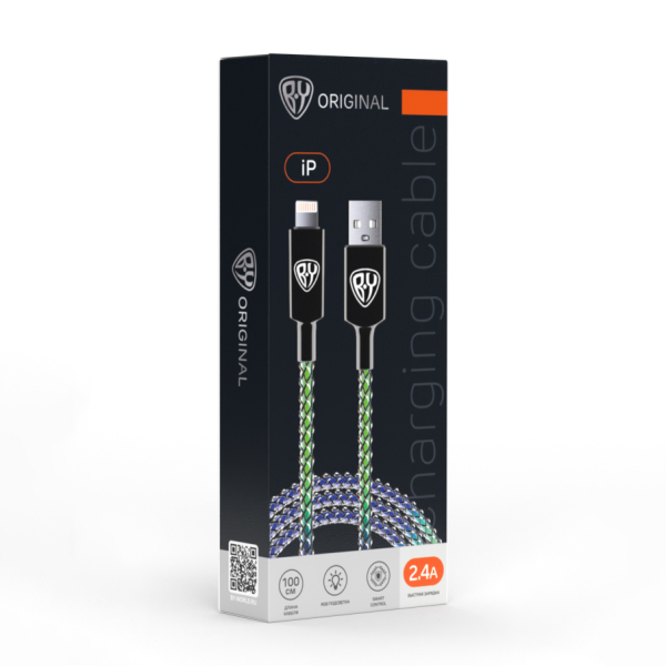 BY Кабель для зарядки MAGIC LIGHT iP, 1м, 2.4А, Быстрая зарядка, подсветка