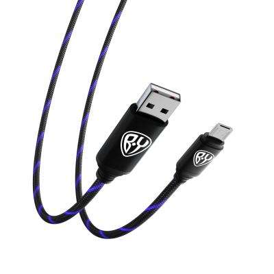 Кабель для зарядки Армированный Micro USB, 1м, 3А, Быстрая  зарядка QC3.0, LED подсветка синяя