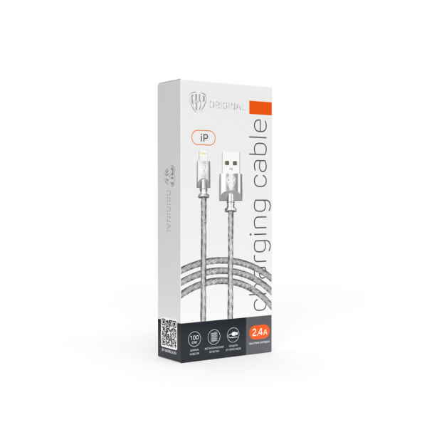 BY Кабель для зарядки Metall iP, 1м, 2,4A, металл