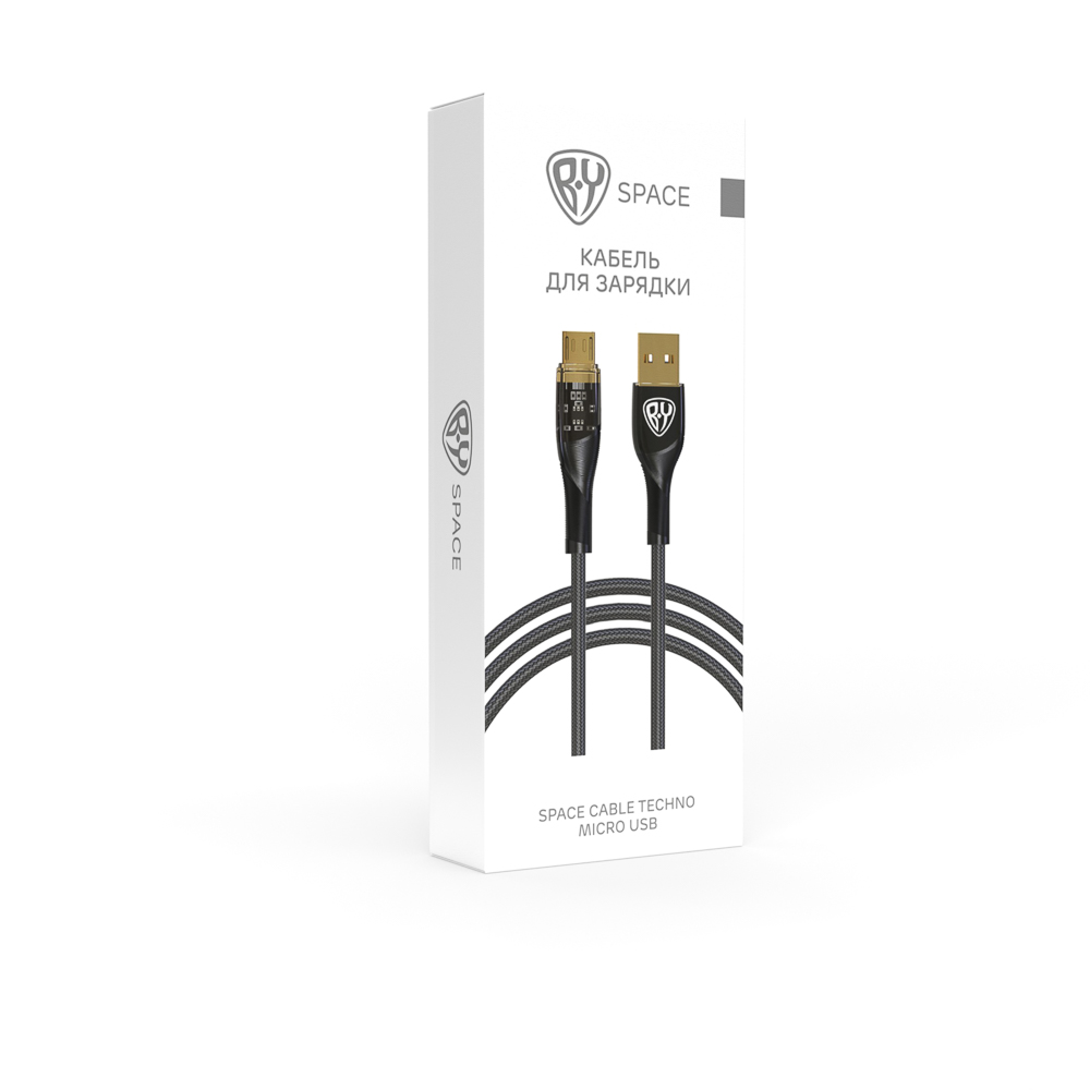 BY Кабель для зарядки Space Cable Techno Micro USB, 1 м, 3А, Быстрая зарядка QC3.0, черный