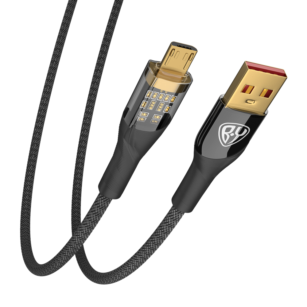 BY Кабель для зарядки Space Cable Techno Micro USB, 1 м, 3А, Быстрая зарядка QC3.0, черный