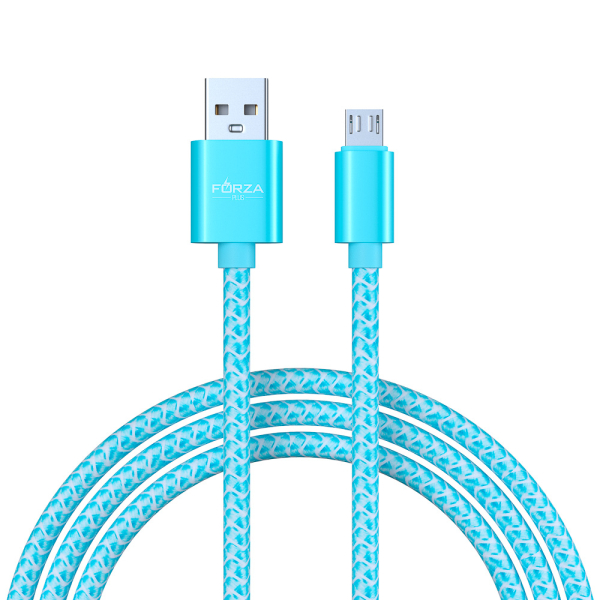 FORZA Кабель для зарядки Волна Micro USB, 1м, 2А, тканевая оплётка, 4 цвета, пакет