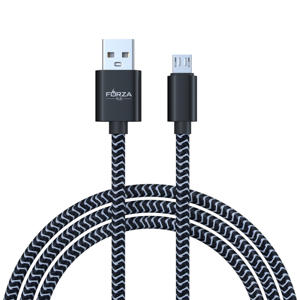 FORZA Кабель для зарядки Волна Micro USB, 1м, 2А, тканевая оплётка, 4 цвета, пакет